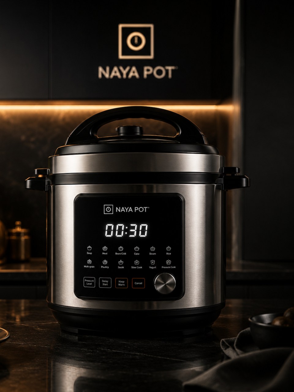 Sistema de cocción NAYA POT de acero quirúrgico en una cocina moderna de alta gama