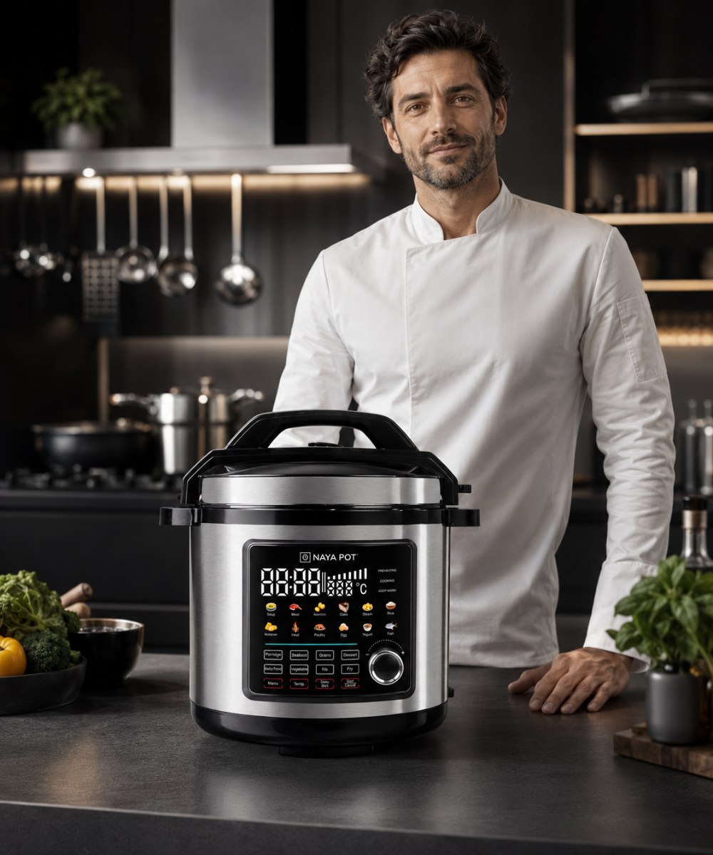 NAYA POT® olla eléctrica profesional en acero quirúrgico 304 para cocina saludable 70% más rápida
